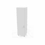 Fehér, egyajtós magas konyhai tárolószekrény fém fogantyúval