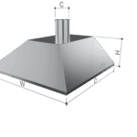 Falra szerelhető saválló acél elszívó ernyő méretezése ipari konyhához – W, D, H, C paraméterekkel