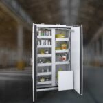 Veszélyes anyagok tárolására szolgáló szekrények (90-es típus) kihúzható polcokkal, 600/1200 mm szélességben