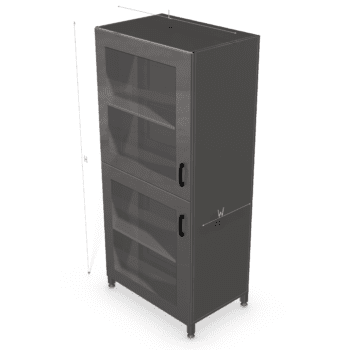 Storage cabinet with divided transparent door single door